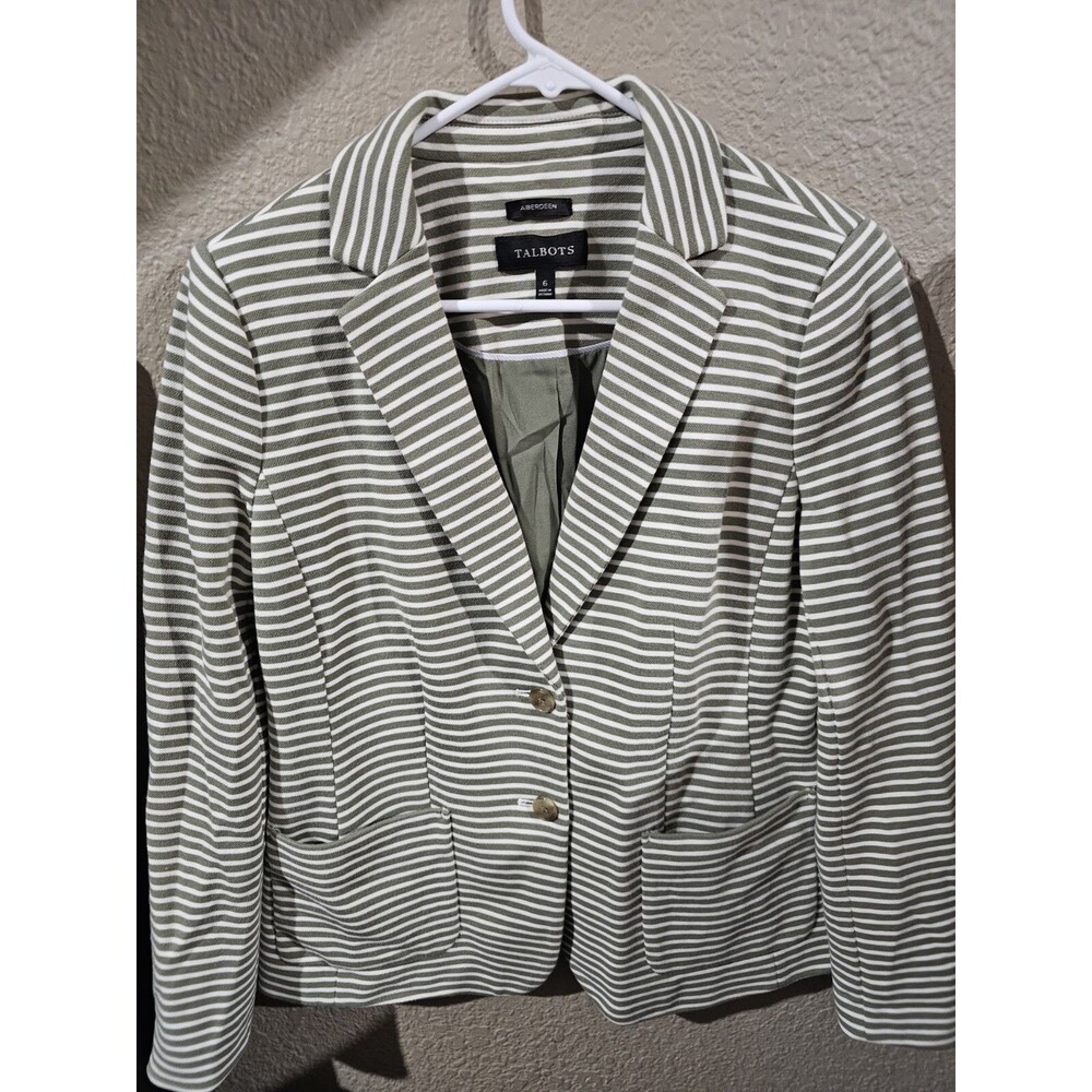 Talbots Aberdeen Green Striped Blazer Jacket Women's Size 6